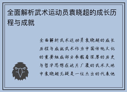 全面解析武术运动员袁晓超的成长历程与成就